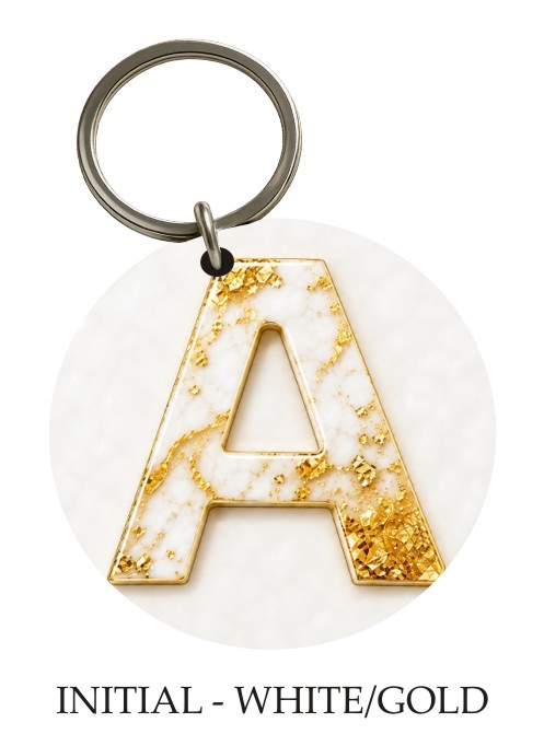 Initial — White & Gold KeyPix keyring