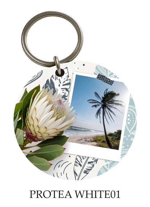 Protea White KeyPix keyring